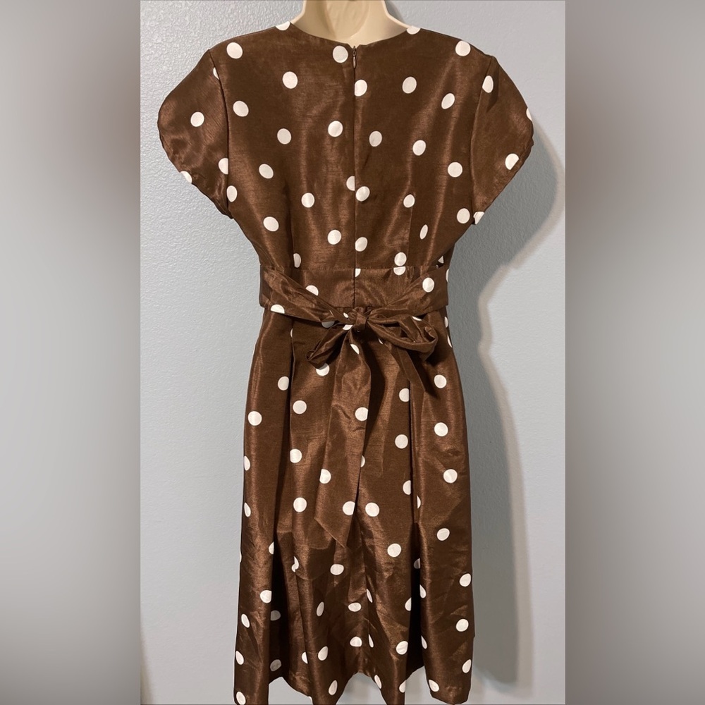 Signature by Robbie Bee Brown Polka Dot Midi Dress Rockabilly Retro Pinup Size 6 - Picture 3 of 7